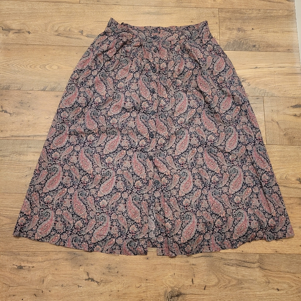 🇨🇦 Vintage Liberty And Tilley Endurables Art Pattern Midi Button Skirt